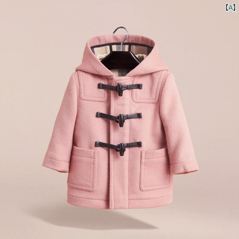 ダッフルコート キッズ 男の子 女の子 アウター 子供服 厚手 冬 ウール フード付き おしゃれ ピンク レッド ネイビー レトロ