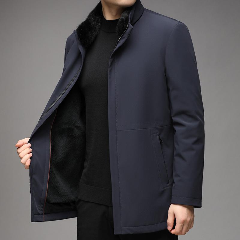 コート メンズ 男性用 ミドル丈 ミンクファー襟 リアルファー ラビットファー裏地 本革 アウター ジャケット ブルゾン ゆったり 襟付き 中年向け 軽ビジネス カジュアル 日常使い 冬用 ビジネス